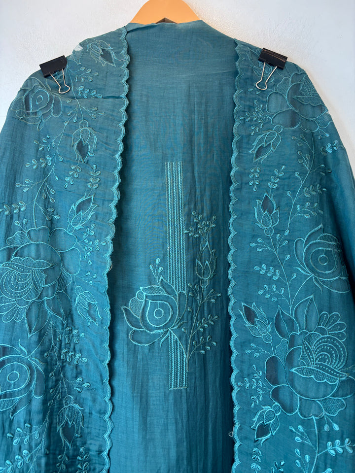 Mehrunnisa – Deep Teal Mul Chanderi Embroidered Suit