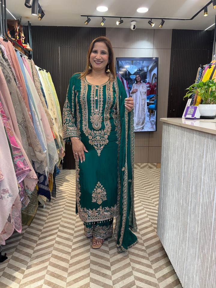 Elara – Ambrane Green Chinon Beaded Pakistani  stitched Set