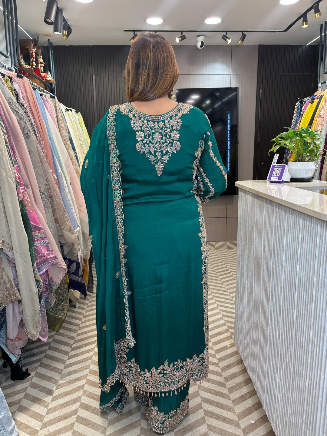 Elara – Ambrane Green Chinon Beaded Pakistani  stitched Set