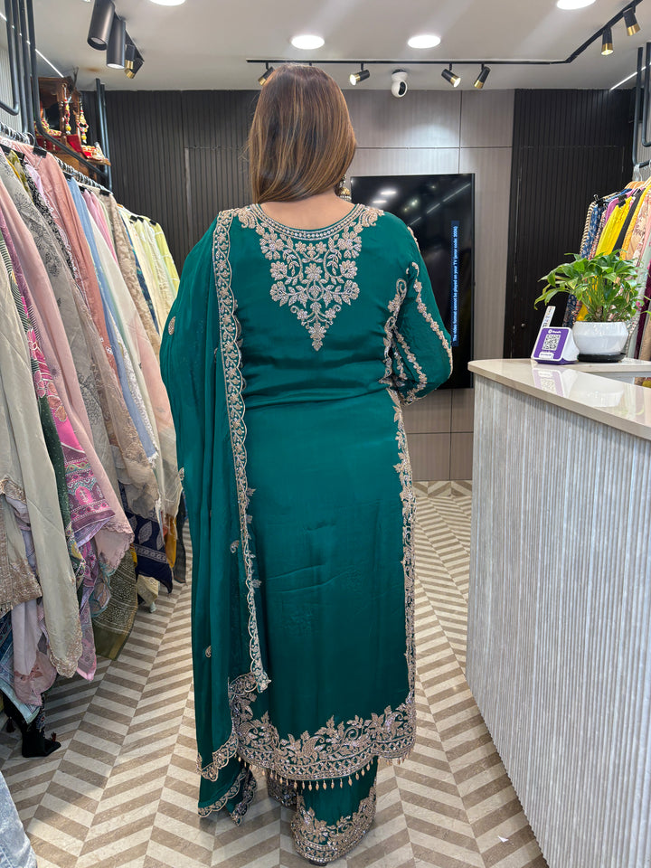 Elara – Ambrane Green Chinon Beaded Pakistani  stitched Set