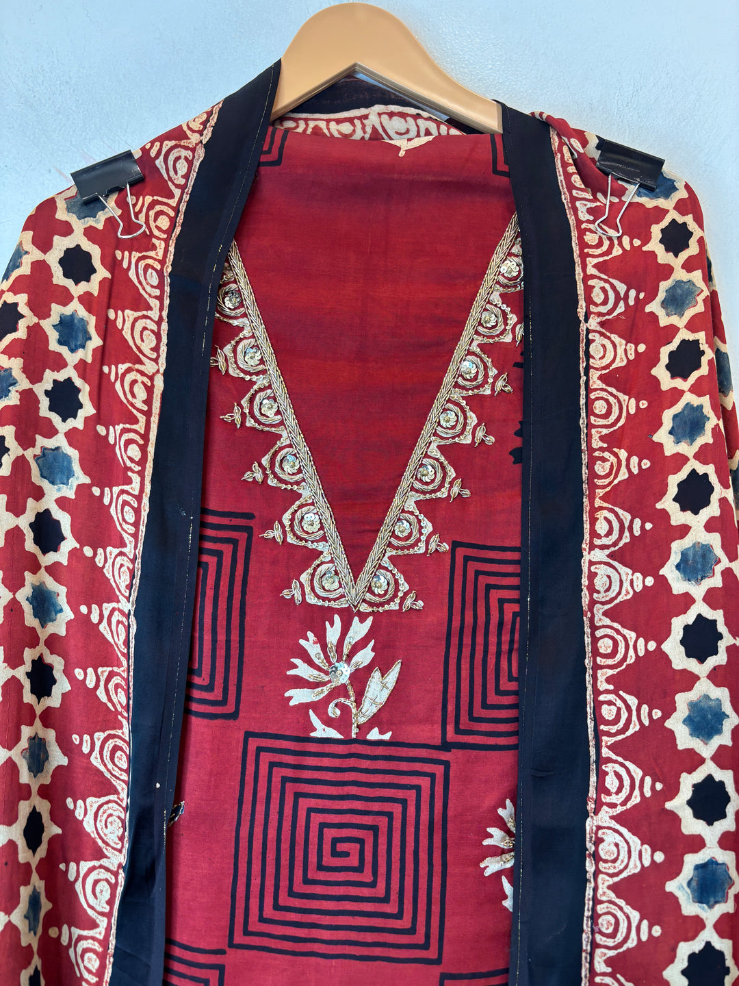 Aabroo – Deep Rust Red Modal Ajrakh Handblock Print Suit