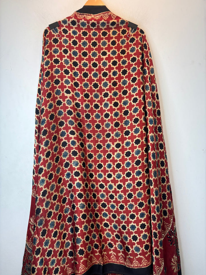 Aabroo – Deep Rust Red Modal Ajrakh Handblock Print Suit