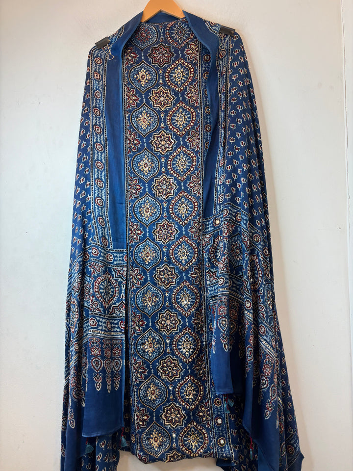 Blue Ajrakh Modal Mirror Work Suit Set DBPAJ1