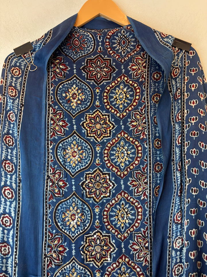 Blue Ajrakh Modal Mirror Work Suit Set DBPAJ1