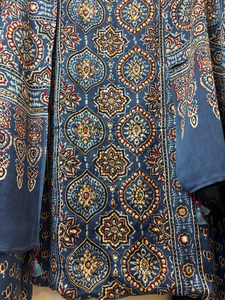 Blue Ajrakh Modal Mirror Work Suit Set DBPAJ1