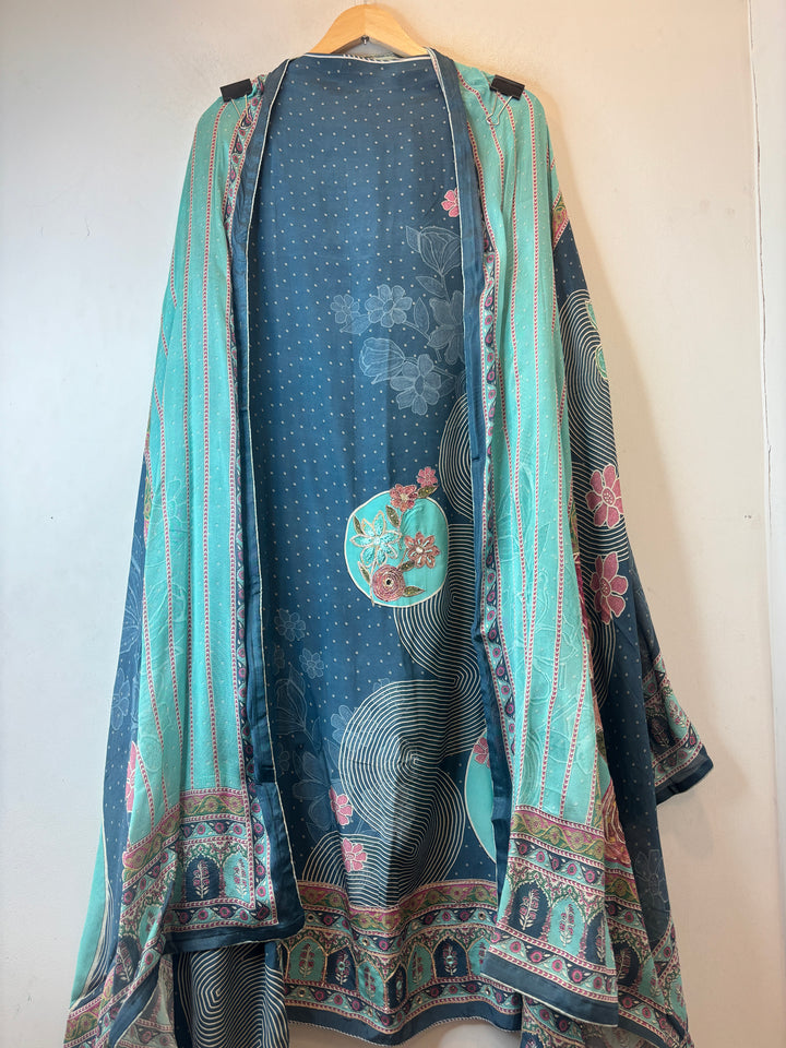 Mayura – Deep Teal Blue Crepe Digital Print Suit