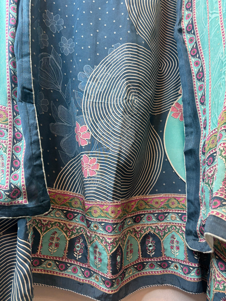 Mayura – Deep Teal Blue Crepe Digital Print Suit