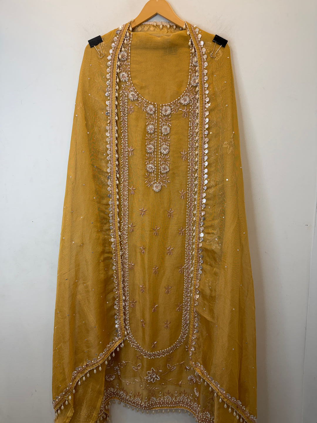 Rivana – Yellow Tissue Burberry Mirror Handwork Suit