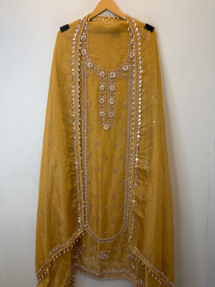 Rivana – Yellow Tissue Burberry Mirror Handwork Suit
