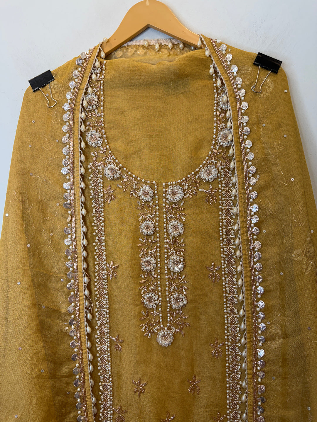 Rivana – Yellow Tissue Burberry Mirror Handwork Suit