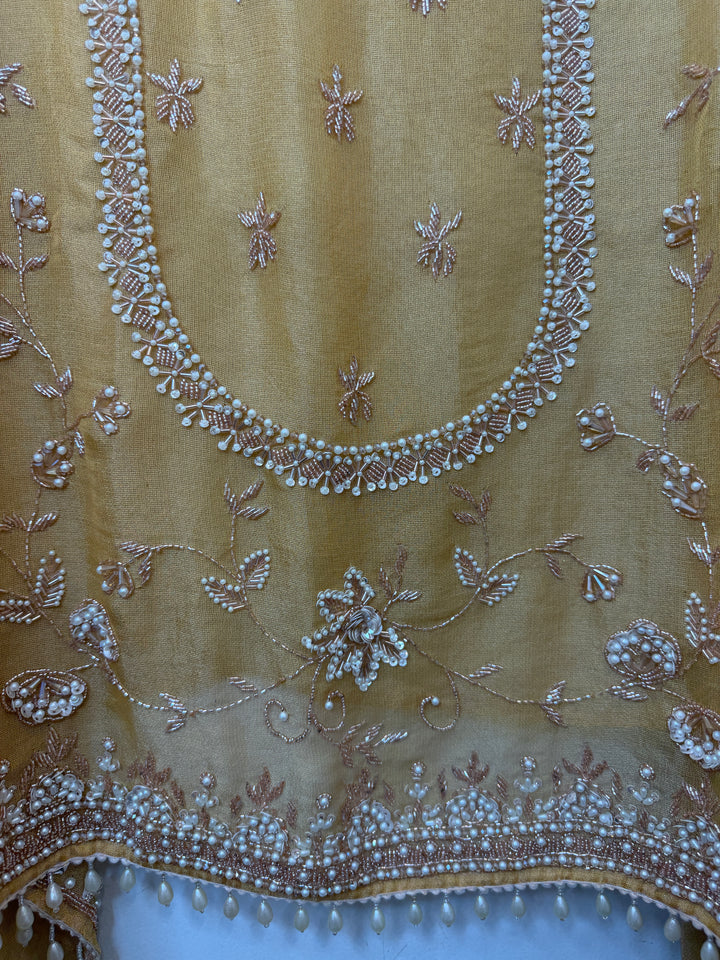 Rivana – Yellow Tissue Burberry Mirror Handwork Suit