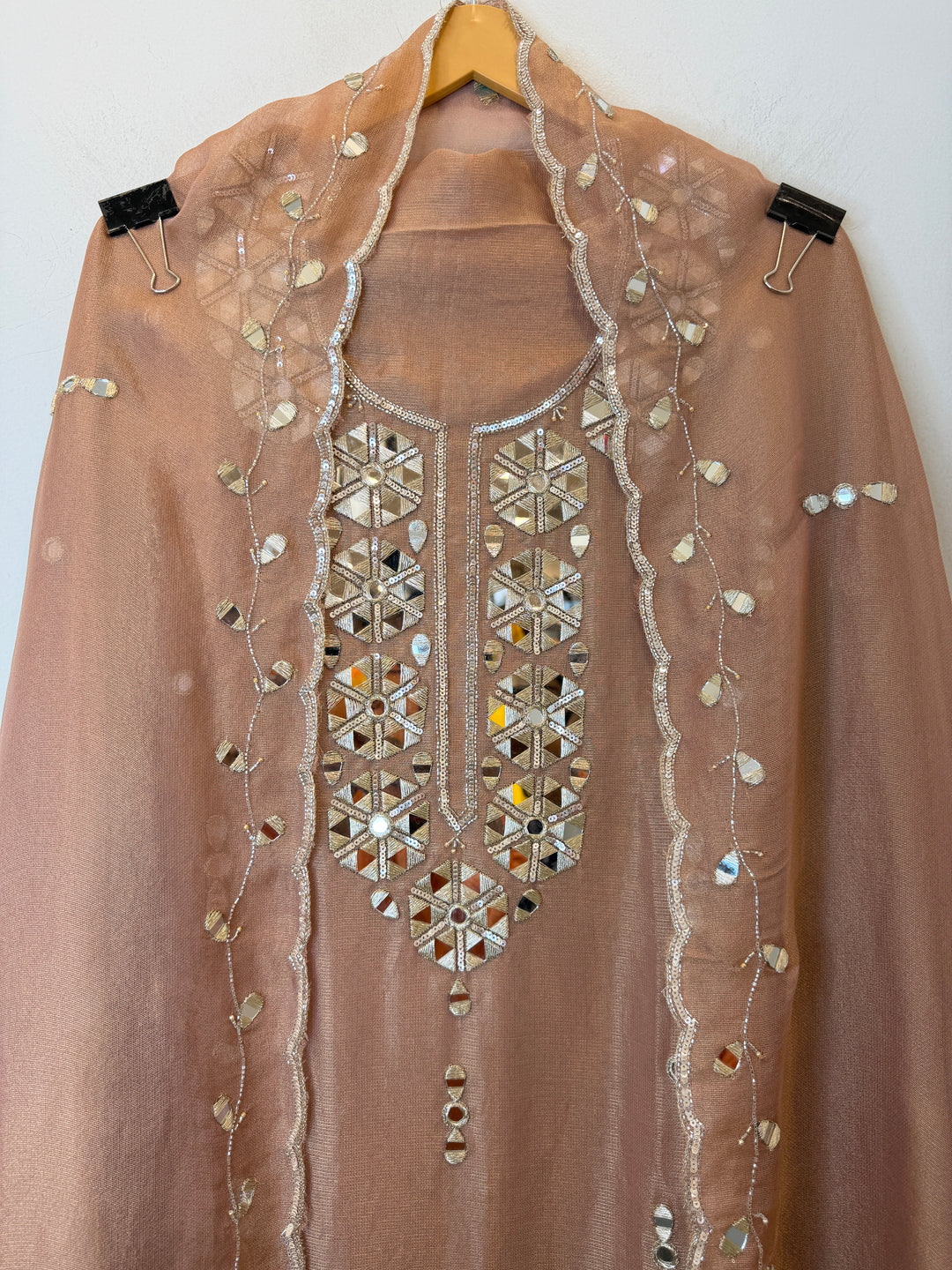 Rivana – Peach Tissue Burberry Mirror Handwork Suit