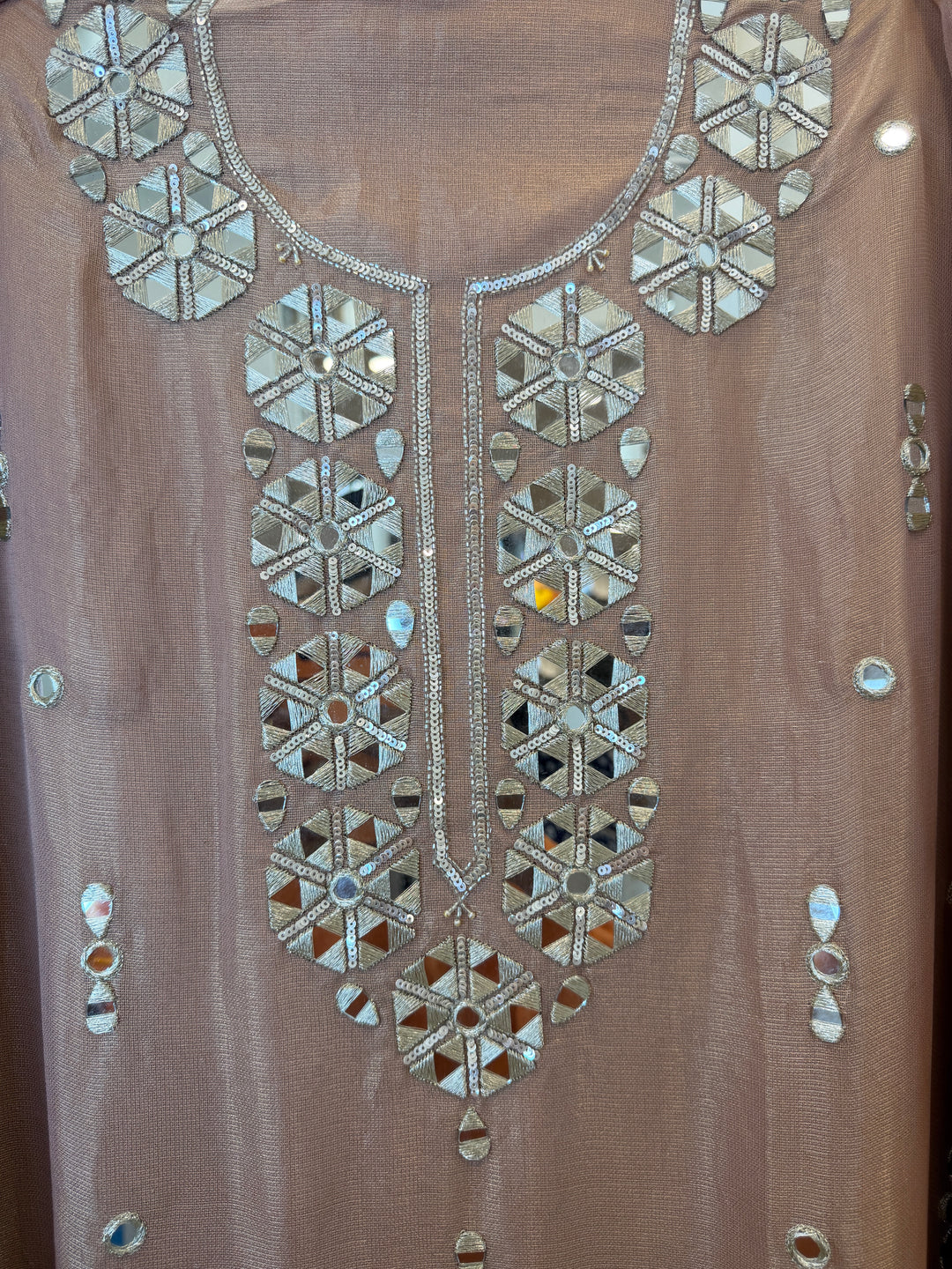 Rivana – Peach Tissue Burberry Mirror Handwork Suit