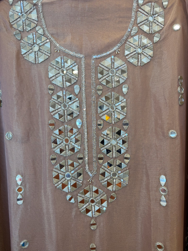 Rivana – Peach Tissue Burberry Mirror Handwork Suit