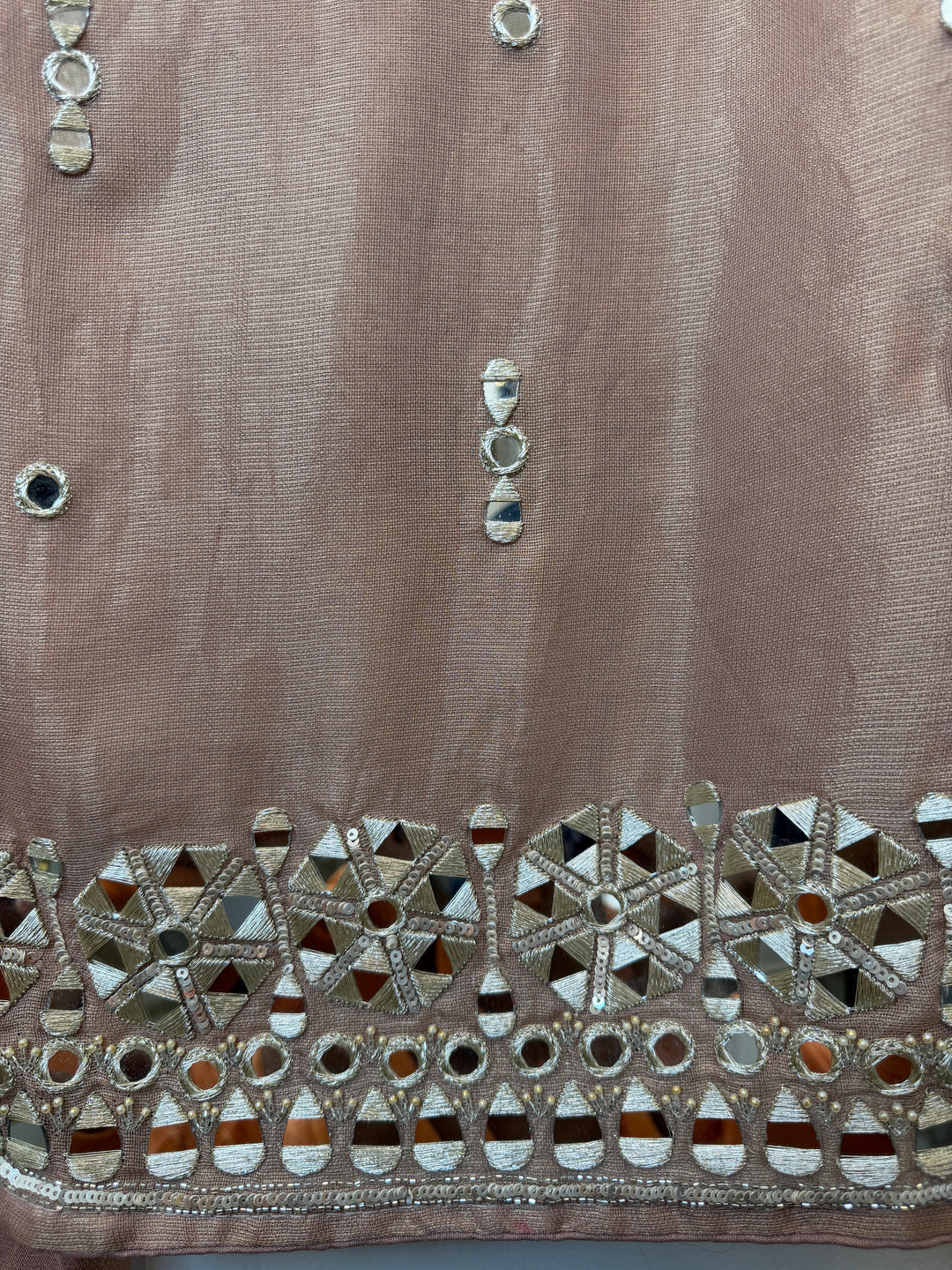 Rivana – Peach Tissue Burberry Mirror Handwork Suit