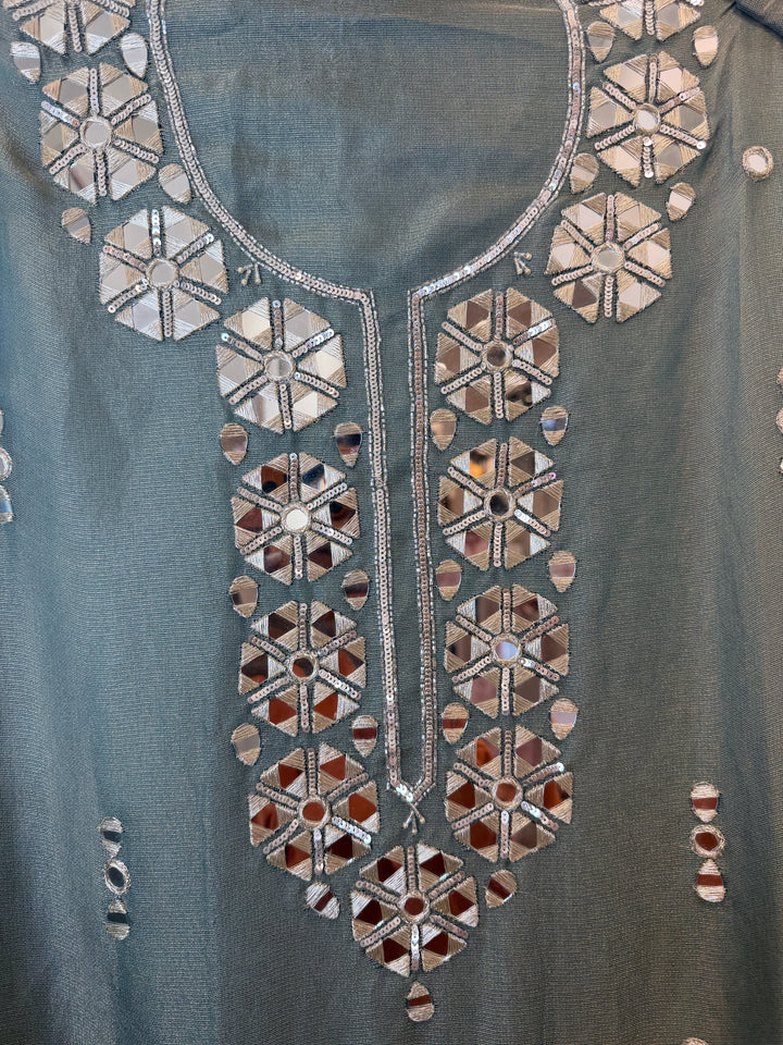 Rivana – Dusty Green Tissue Burberry Mirror Handwork Suit