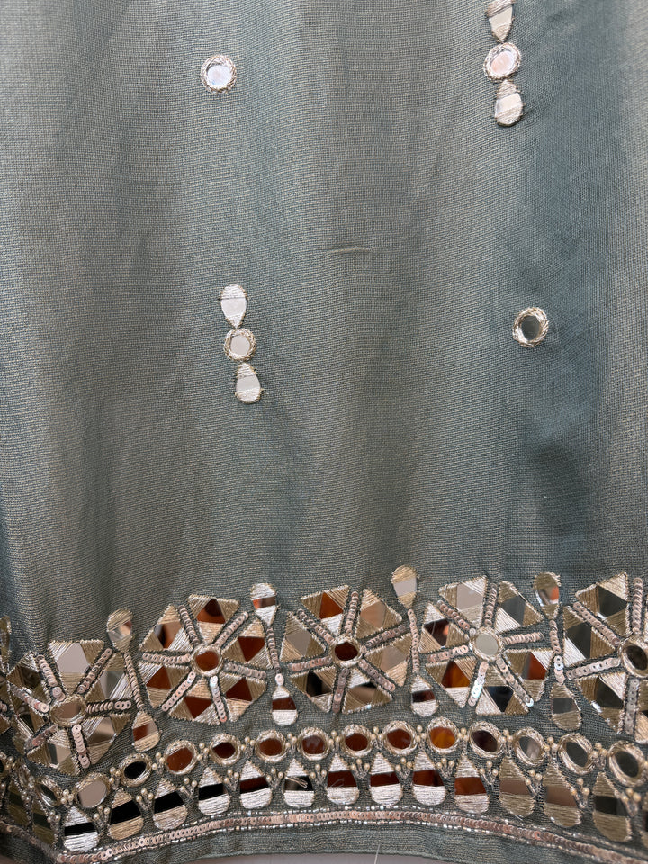 Rivana – Dusty Green Tissue Burberry Mirror Handwork Suit