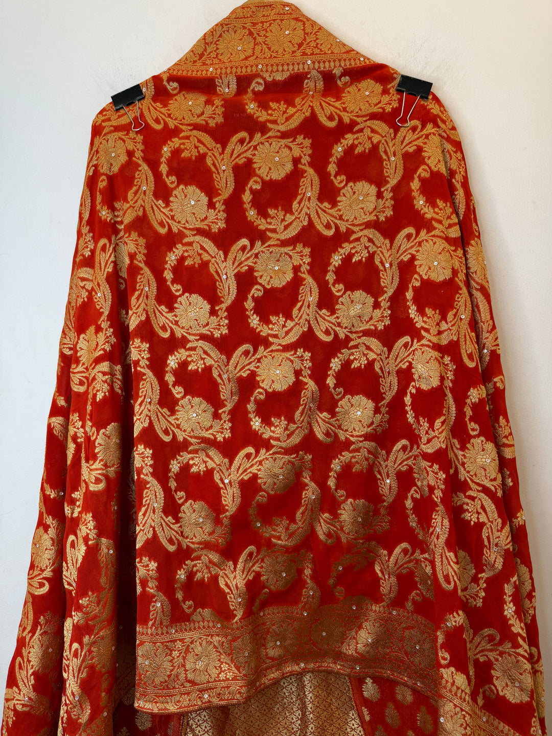 Zareya – Rust Orange Khadi Georgette &amp; Brocade Handwork Suit