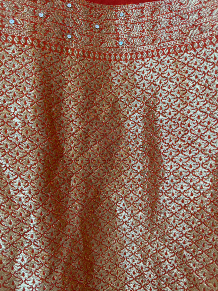 Zareya – Rust Orange Khadi Georgette &amp; Brocade Handwork Suit