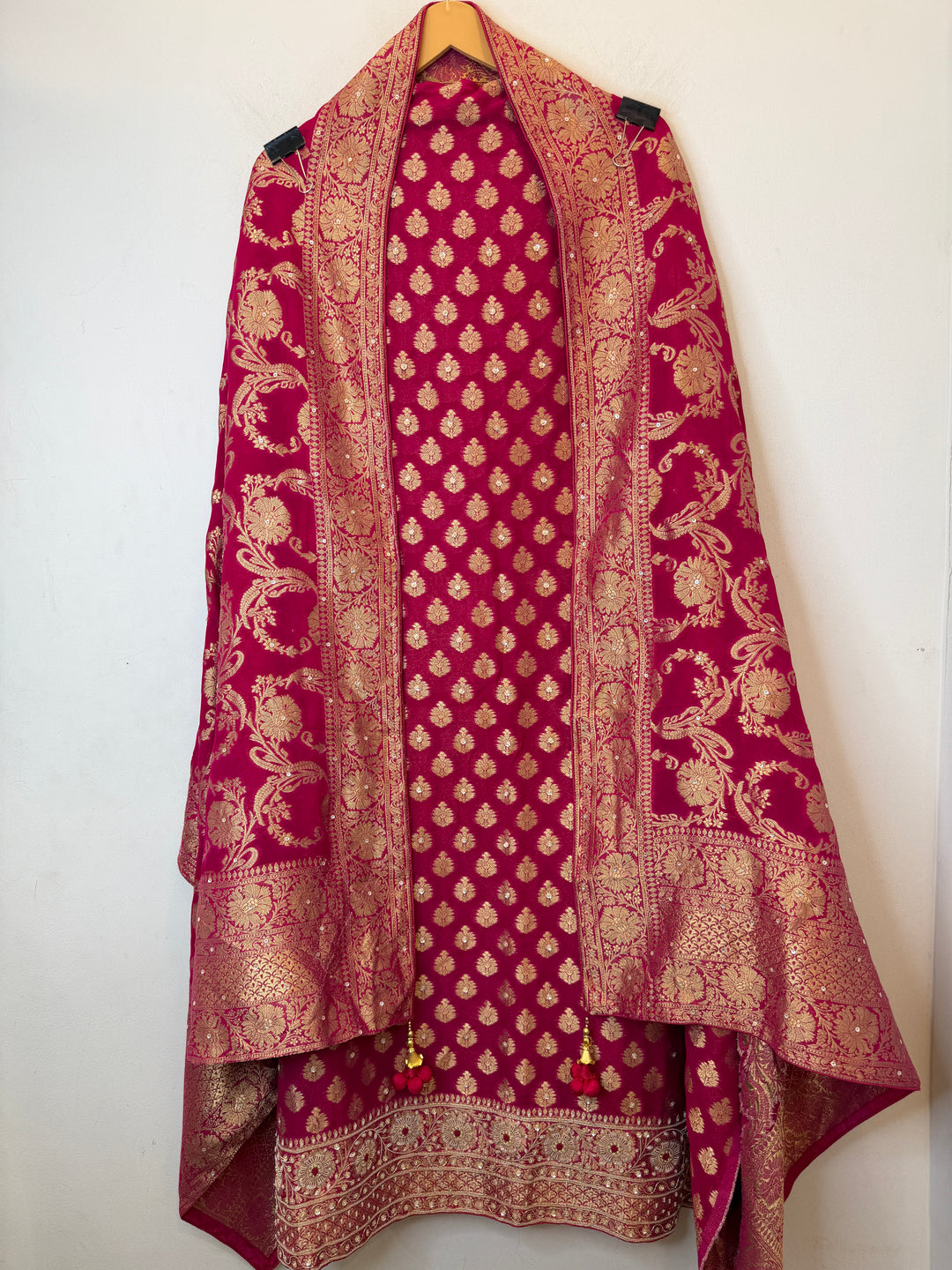 Zareya – Pink Khadi Georgette &amp; Brocade Handwork Suit