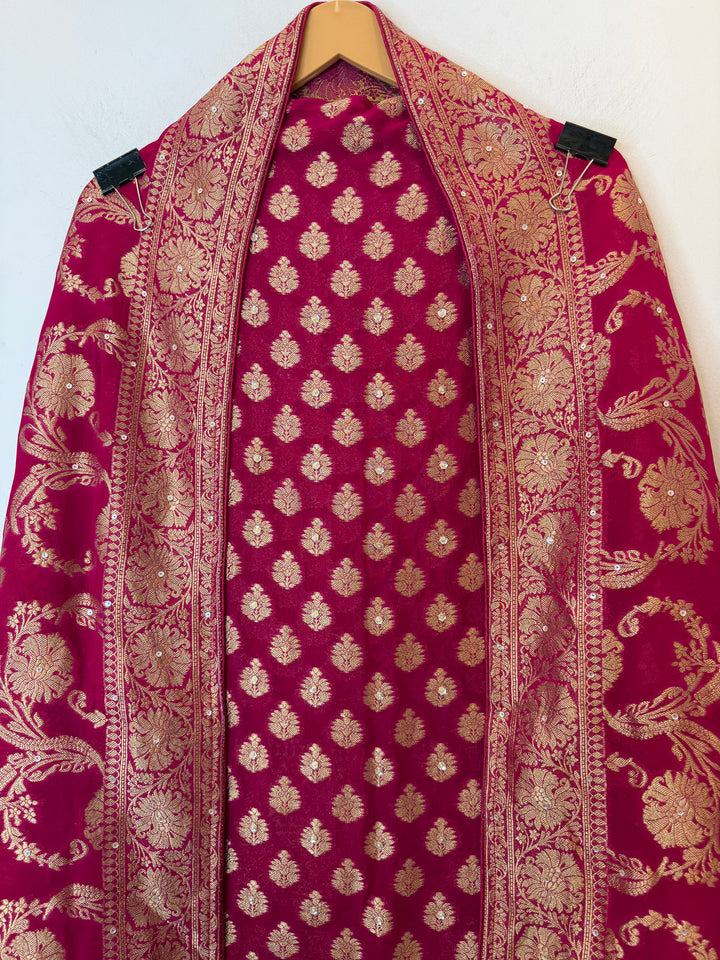 Zareya – Pink Khadi Georgette &amp; Brocade Handwork Suit