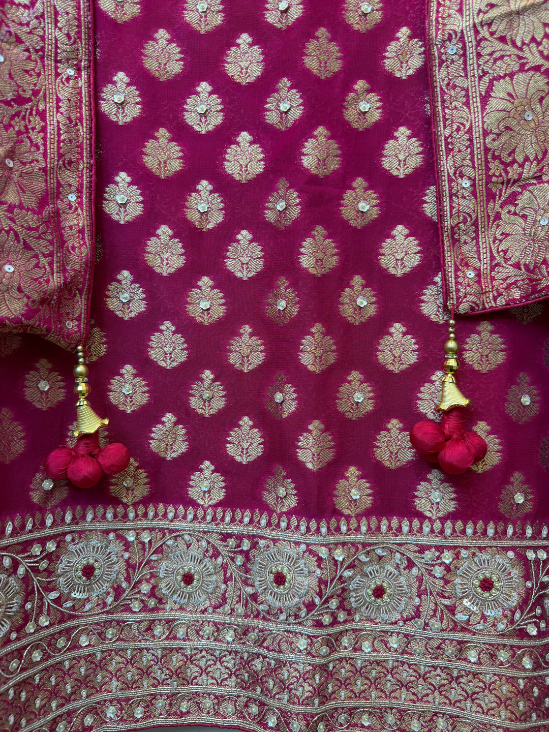 Zareya – Pink Khadi Georgette &amp; Brocade Handwork Suit