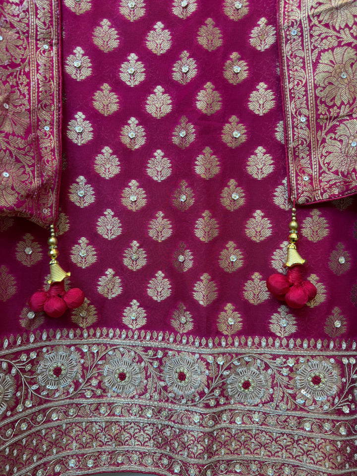 Zareya – Pink Khadi Georgette &amp; Brocade Handwork Suit