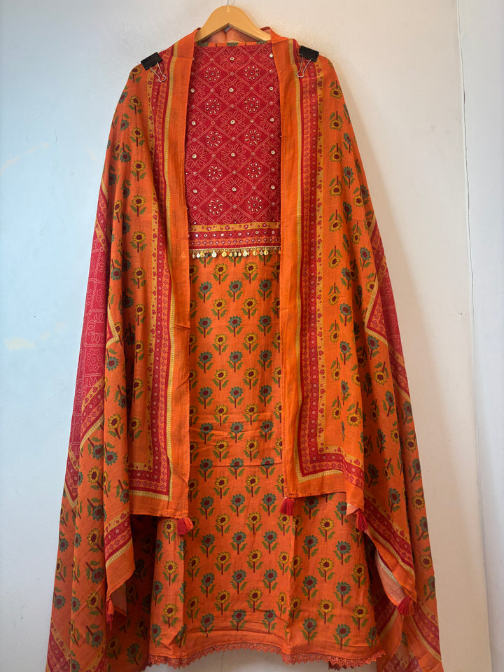 Gulpari – Orange Mul Cotton Printed Suit