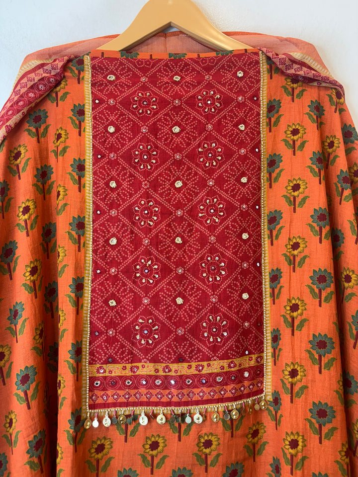 Gulpari – Orange Mul Cotton Printed Suit