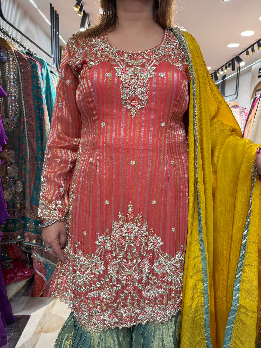 Zarina – Pink Tissue Lurex Handwork Garara Set