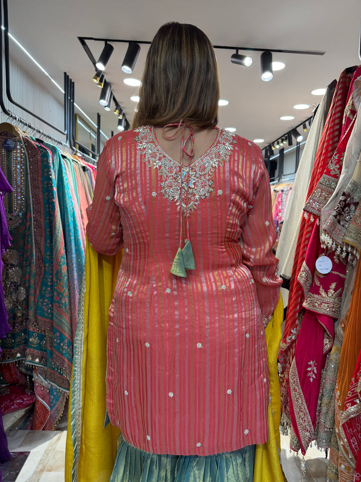 Zarina – Pink Tissue Lurex Handwork Garara Set