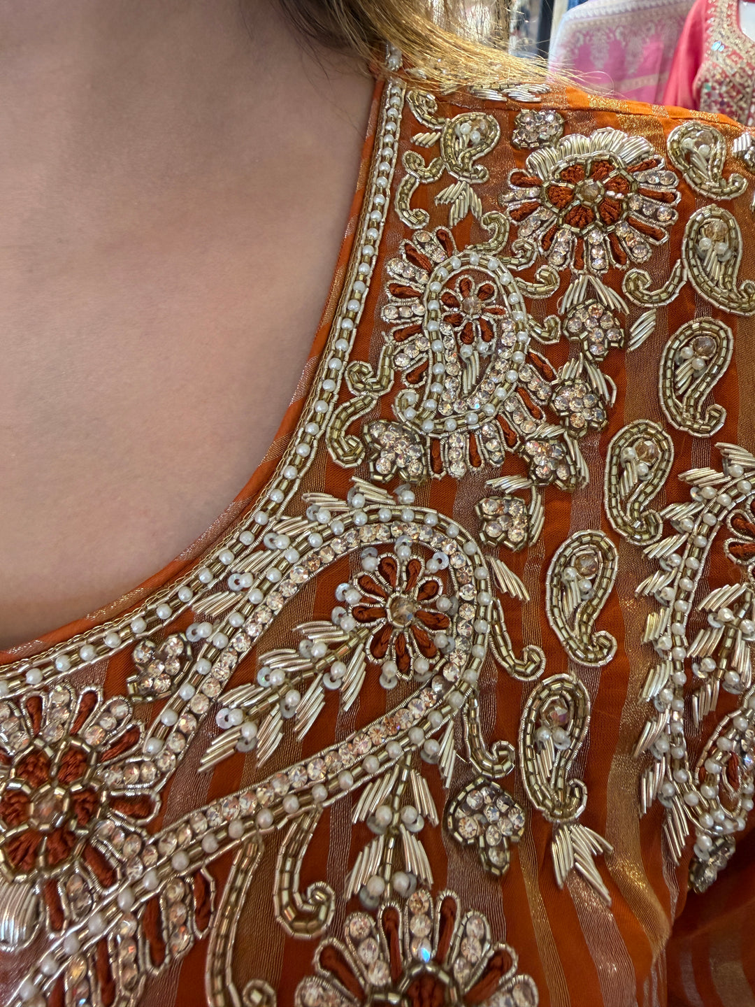 Zarina – Orange Tissue Lurex Handwork Garara Set