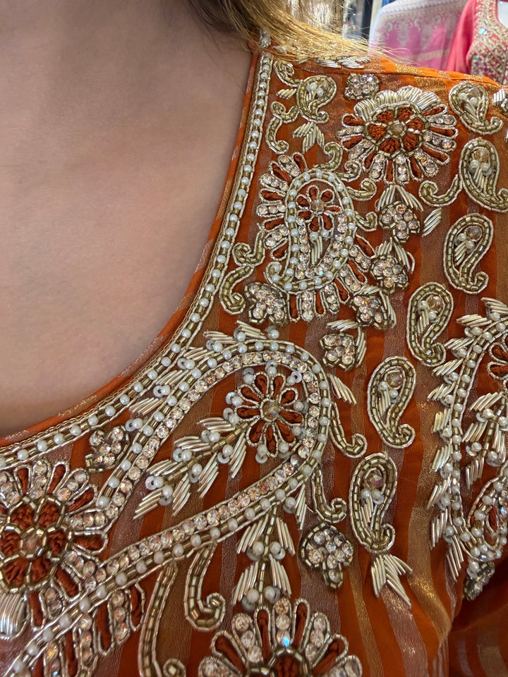 Zarina – Orange Tissue Lurex Handwork Garara Set