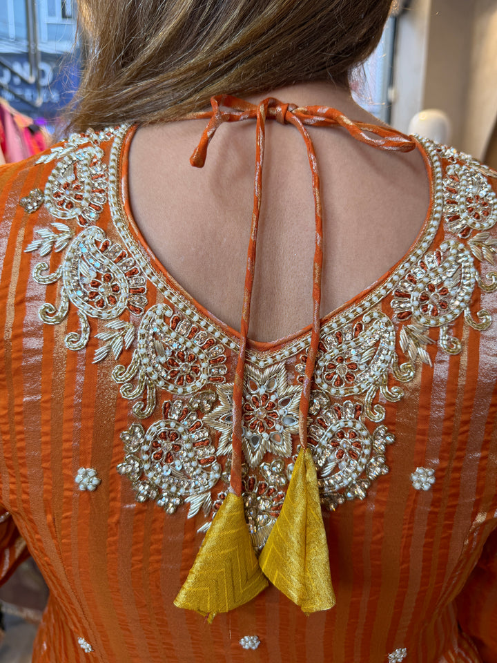 Zarina – Orange Tissue Lurex Handwork Garara Set