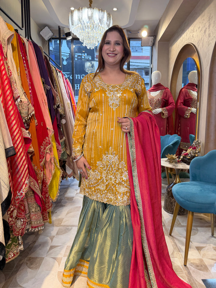 Zarina – Yellow Tissue Lurex Handwork Garara Set