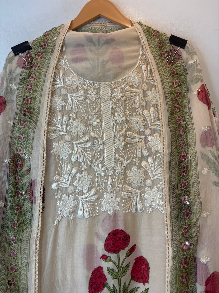 Noorza – Mul Chanderi Handblock Suit