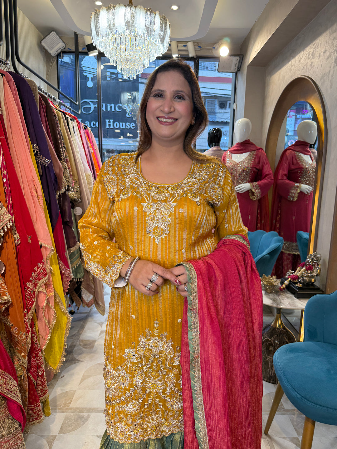 Zarina – Yellow Tissue Lurex Handwork Garara Set