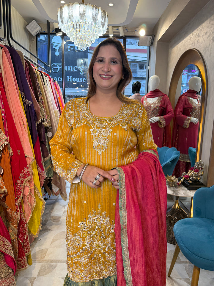 Zarina – Yellow Tissue Lurex Handwork Garara Set