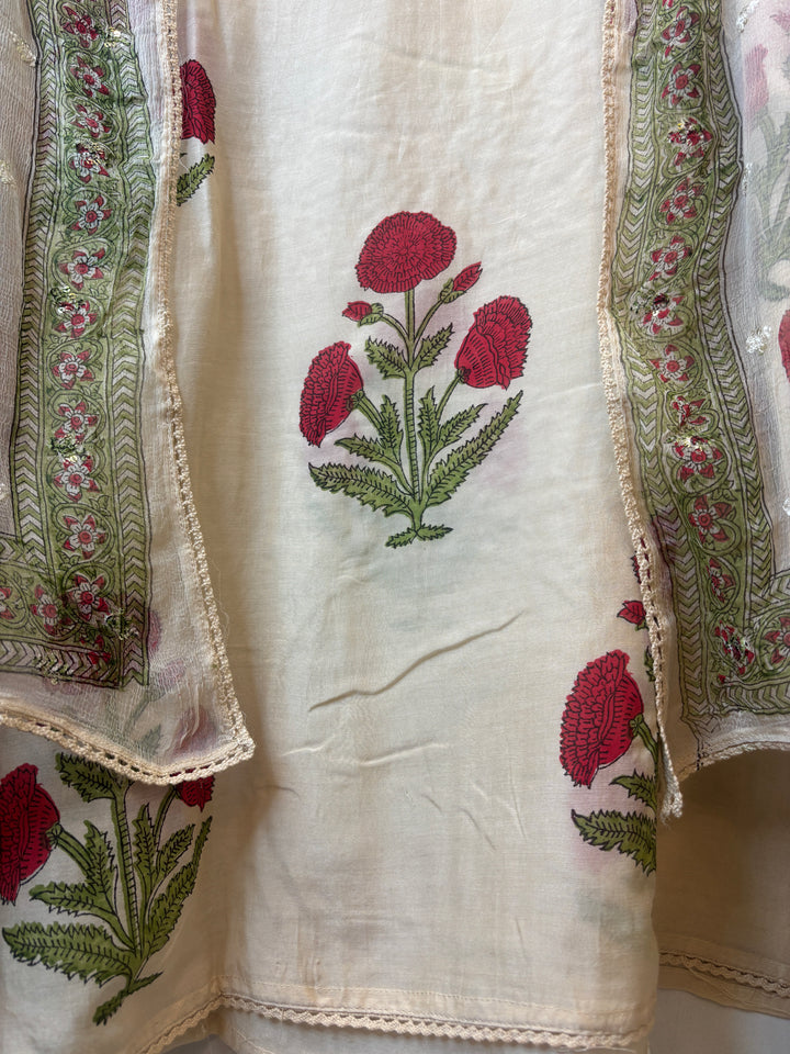Noorza – Mul Chanderi Handblock Suit