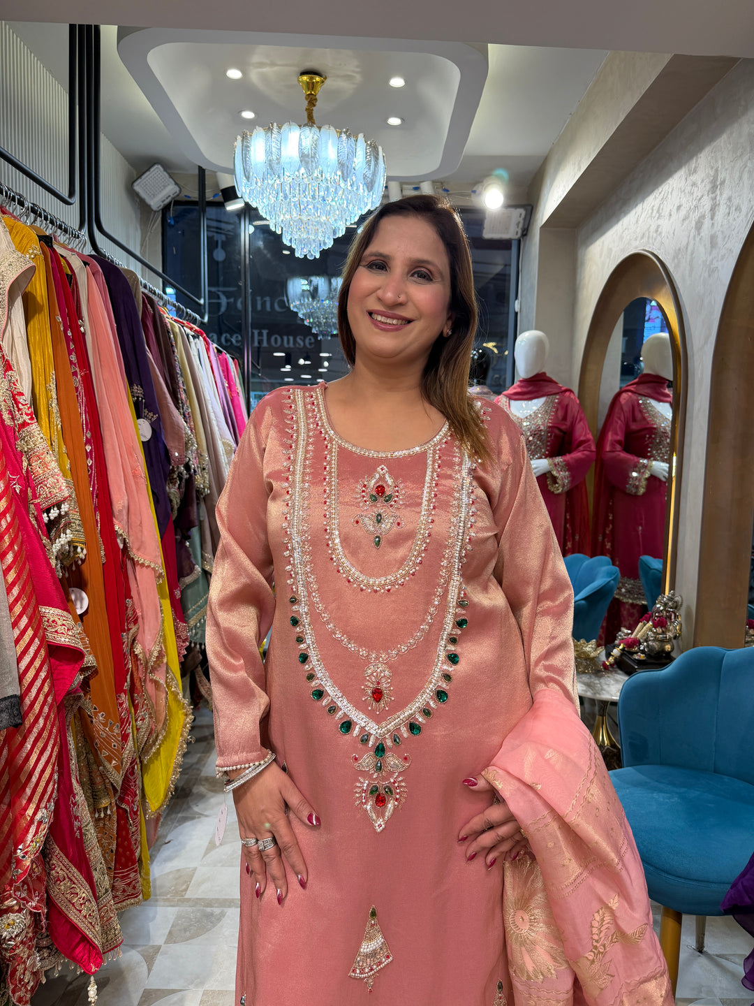 Jhumara – Pink Stitched Tissue Festive Set