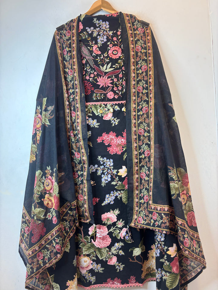 Gulnaaz – Black Pure Cotton Printed Suit