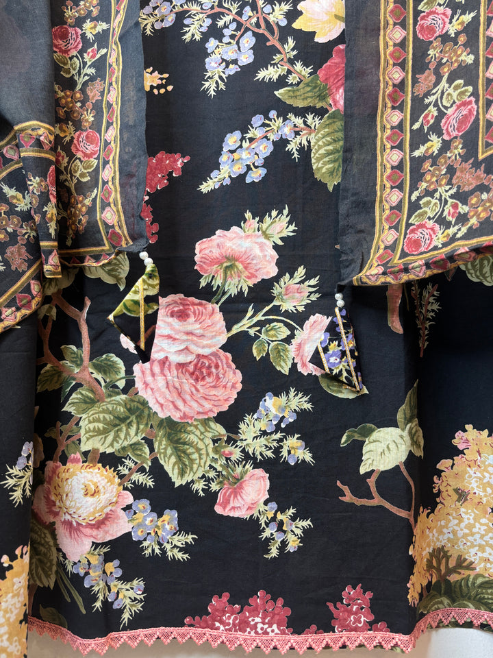 Gulnaaz – Black Pure Cotton Printed Suit