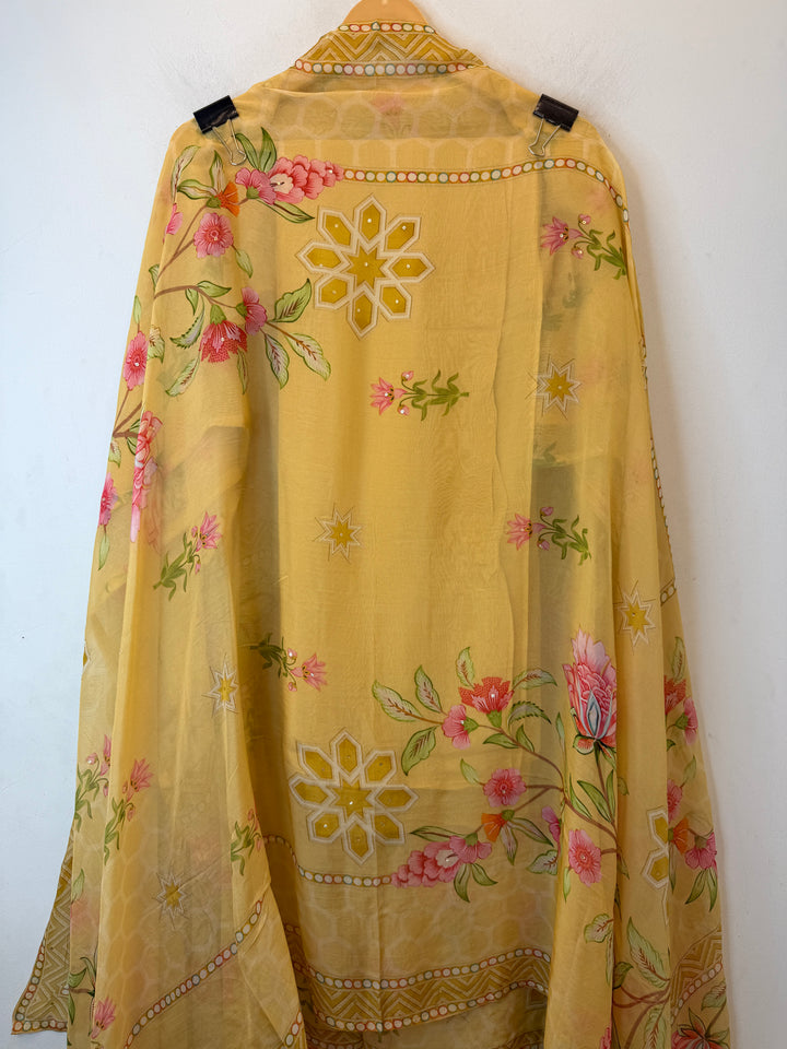 Elzara – Yellow Organza Digital Handwork Suit