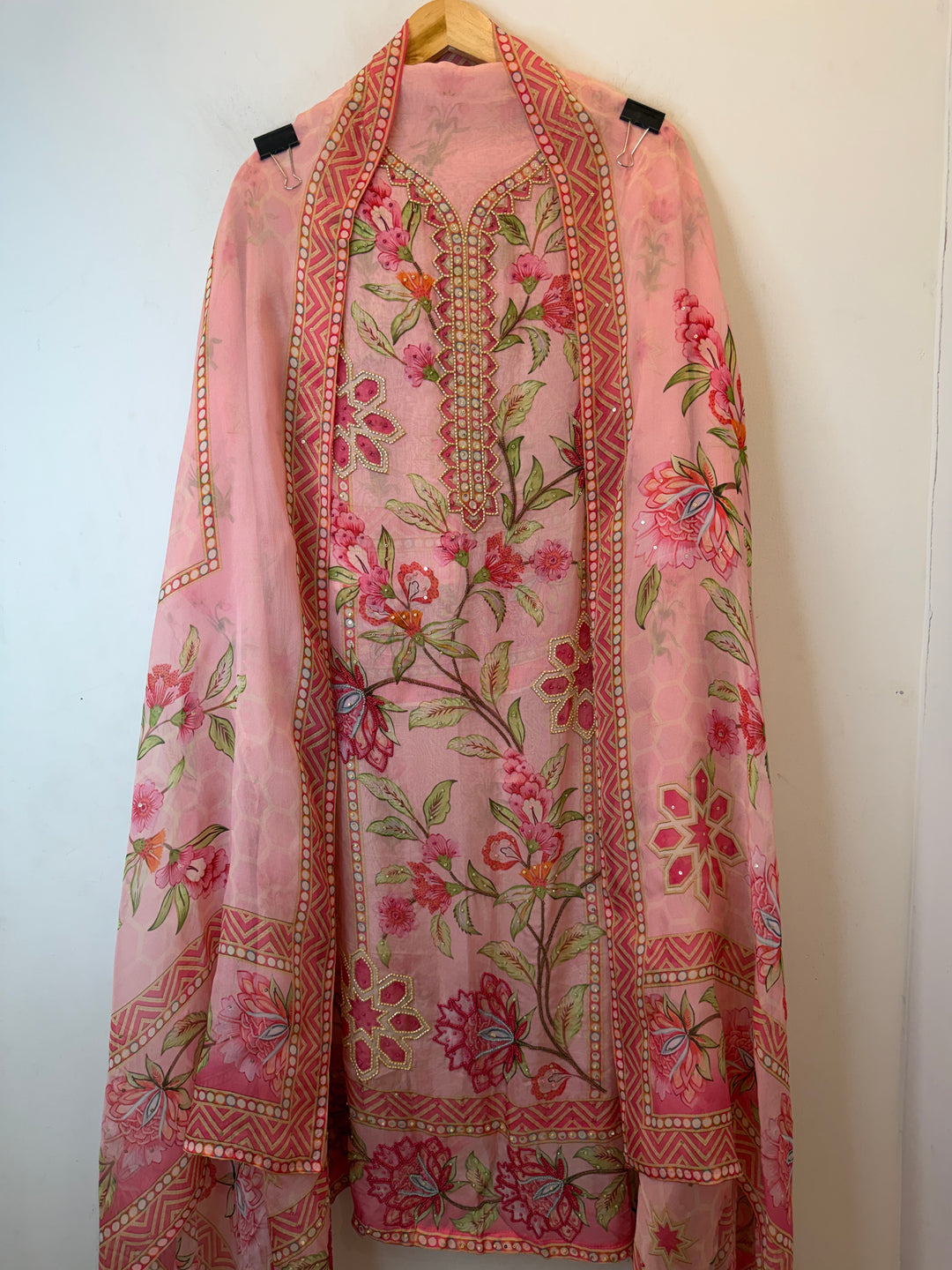 Elzara – Pink Organza Digital Handwork Suit