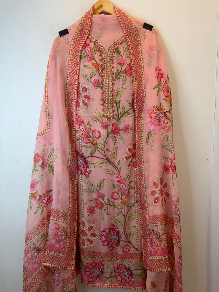 Elzara – Pink Organza Digital Handwork Suit