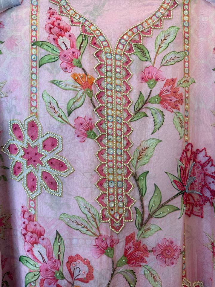 Elzara – Pink Organza Digital Handwork Suit