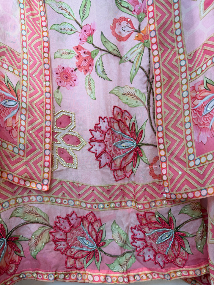 Elzara – Pink Organza Digital Handwork Suit