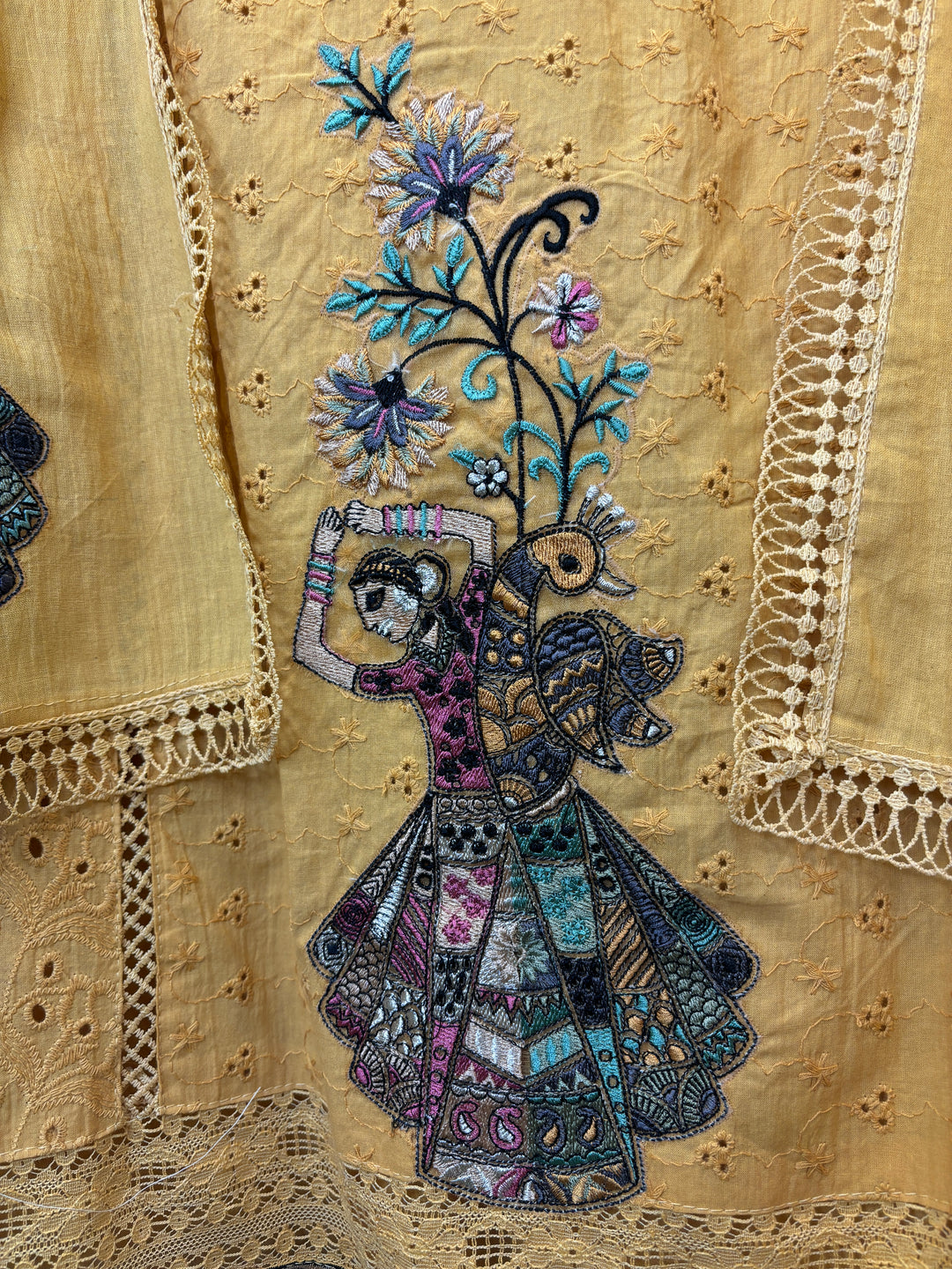 Yellow Hakuba Cotton Suit with Embroidery &amp; Lace Detailing