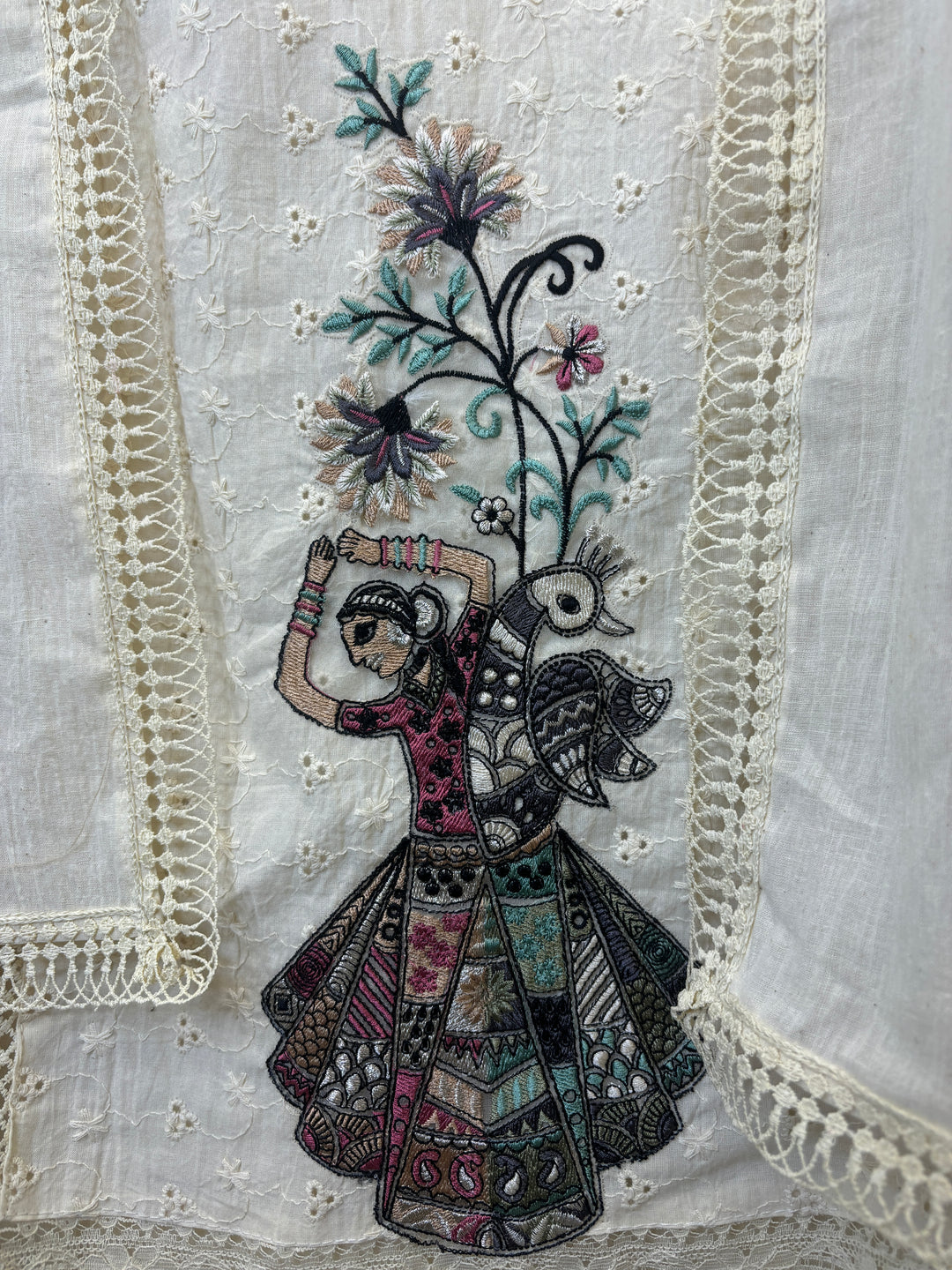Beige Hakuba Cotton Suit with Embroidery &amp; Lace Detailing