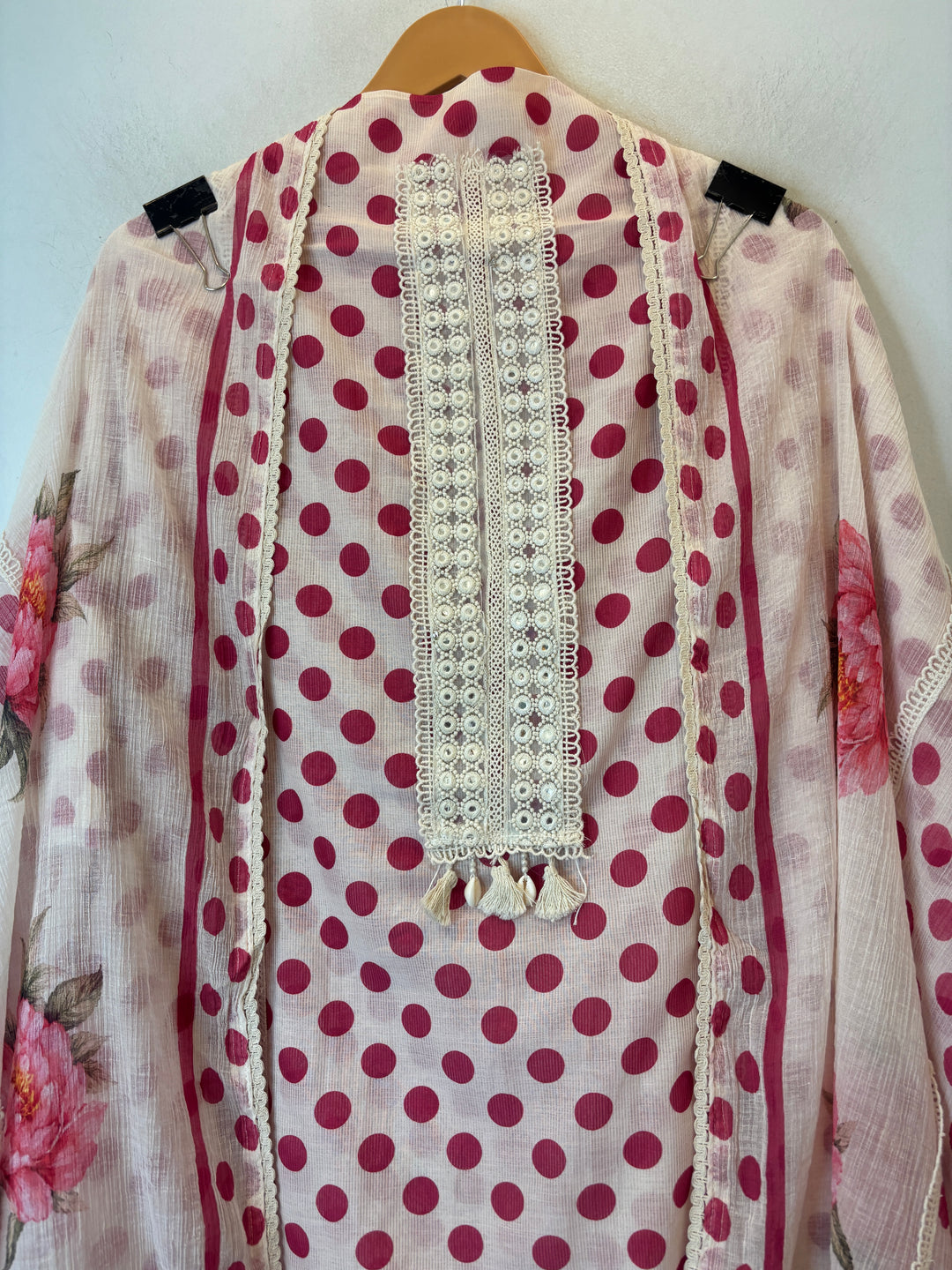Polina – Mul Cotton Polka Lace Suit